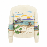 Pull à col rond en coton pour homme, broderie paysage côtier, OEM ODM, tricotage sur mesure