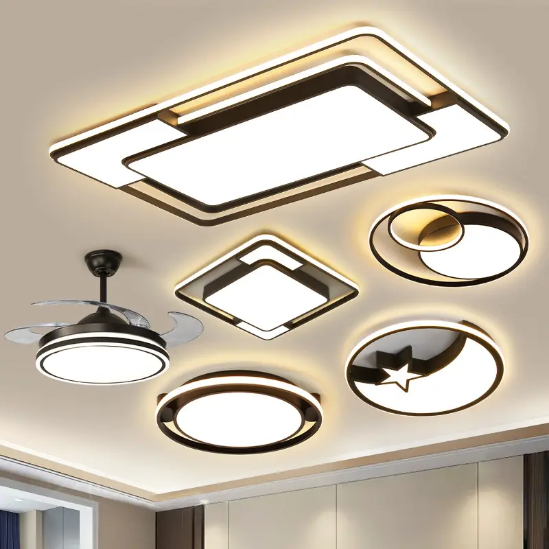 Led Plafond Lamp Modern Design Huis Decoratie Dimbare Intelligente Plafondlamp Met Afstandsbediening Zwarte Goud Indoor