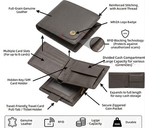 High Quality Customized Brown Men's <b>RFID</b> Genuine Leather <b>Wallet</b> Short and Slim Travel Accessory - Product Image 3