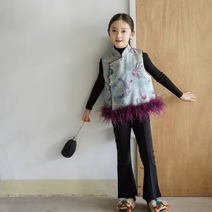 Tongxingyuan Girls Chinese Style Jacquard Tang Suit Vest Thickening Party Wear Traditional Hanfu Cheongsam With Feathers - Product Image 4