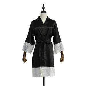 Vendita Calda: Lussuoso Kimono in Raso di Seta Morbido e Liscio per Sposa e Damigelle, con Bordo in Pizzo da 14 cm, <span class=keywords><strong>Vestaglia</strong></span> da Matrimonio - Product Image 4