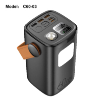 Batterie externe Li-Polymère 60000mAh avec charge rapide PD 100W, affichage LED Type-C, chargeur portable et lampe torche pour ordinateur portable, camping et voyage en extérieur