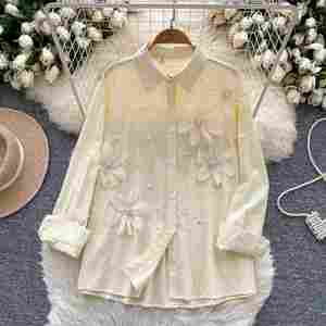 Blusas Casuales de Manga Larga para Otoño, Camisas con Estampado Floral y Diamantes para Mujer, Tops Elegantes para Dama, Ropa al por Mayor para Mujer - Product Image 2