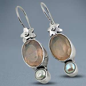 Impresionantes Pendientes de Plata de Ley 925 con Cuarzo Rosa Perla, Hermosas Joyas para Fiesta, Regalo para Mujeres y Niñas - Product Image 3