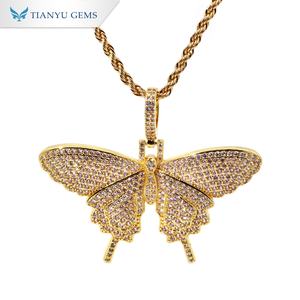Collier pendentif de luxe en forme de papillon Tianyu, serti pavé, plaqué or, bijoux tendance hip-hop, collier chaîne en corde - Product Image 1
