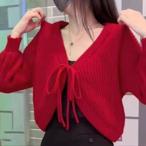 Cárdigan corto de <span class=keywords><strong>manga</strong></span> farol con cuello en V, <span class=keywords><strong>chaqueta</strong></span> chal de <span class=keywords><strong>punto</strong></span> para mujer, suéter de <span class=keywords><strong>manga</strong></span> murciélago coreano de otoño 2025 - Product Image 5