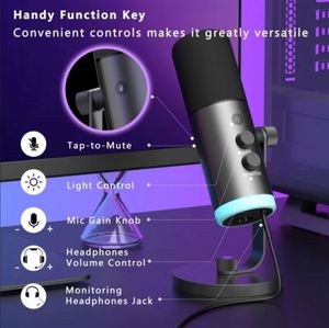 Micrófono Dinámico RGB USB XLR para Grabación en Estudio y Juegos con Soporte de Mesa - Product Image 2