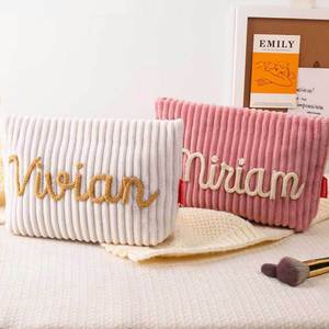 Custom Name Corduroy Makeup Bag Embroidered <b>Cosmetic</b> Pouch Portable Toiletry <b>Organizer</b> for Travel - Product Image 3