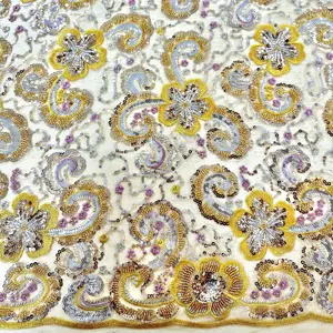 Kain renda manik-manik multi Warna kualitas tinggi untuk membuat kain renda gaun
