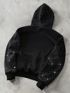 Fabricante de Ropa, Sudadera con Capucha Personalizada, Estilo Urbano Vintage, con Estampado Gráfico de Pedrería, Talla Grande, 450 g/m², Hombros Caídos, Corte Cuadrado, para Hombre - Product Image 2