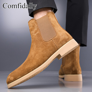 Bottes Chelsea pour hommes Comfdaily, bout rond, en daim synthétique, à enfiler, semelle extérieure en caoutchouc confortable, style automne - Product Image 3