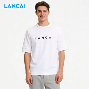 Lancai Custom Screen Printing logo Round Neck Collar Plain t <b>Shirt</b> 100% Cotton Oversized Tshirt Customization t <b>Shirt</b> for <b>Men</b> - Product Image 3