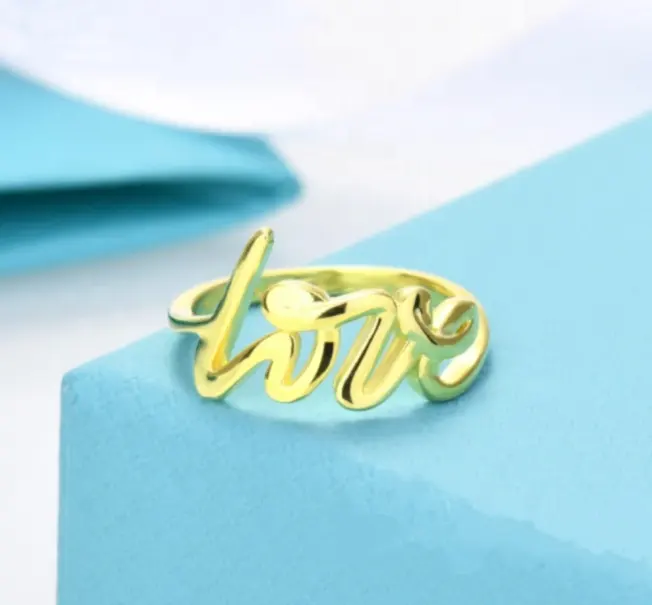 Mode Ringe Schmuck Frauen Custom Branded Schmuck Geschenkt üten Edelstahl #5 #6 #7 #8 #9 Small Size Plain Love Letter Ring