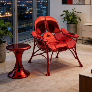 Sillón Moderno de Fibra de Vidrio Rojo, Diseño Artístico de Lujo, Ergonómico, para Sala de Estar, Mueble Creativo Brillante para Hotel - Product Image 2