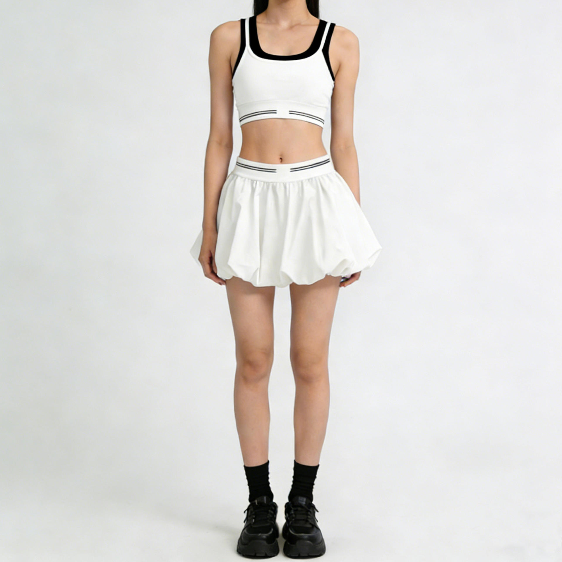 White bra + short skirt