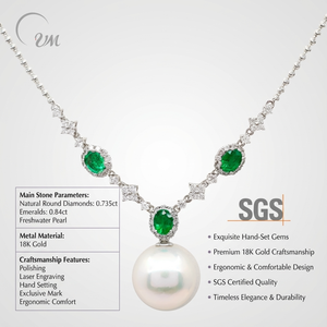 Collar de Oro Amarillo de 18K de UM Jewelry, Oro Sólido con Diamante Natural, Esmeralda y Perla de Agua Dulce - Unisex, Regalo de Boda, Recuerdo, Conjunto para Fiesta - Product Image 4