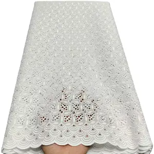 숙녀 아프리카 레이스 직물 돌을위한 Supoo 자수 직물 백색 면화 광택 드라이 스위스 보일 레이스 직물 웨딩 드레스