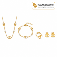 Parure de bijoux dorée en acier inoxydable anti-ternissement, 4 pièces : bracelet, collier, boucles d'oreilles, bague – Cadeau pour femmes et jeunes filles pour les fêtes