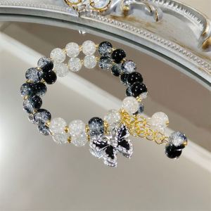 Pulsera de Bambú con Cuentas Estilo Chino Platino, Dijes de Mariposa de Cristal Coloridos, Chapado en Plata/Oro, Estilo Dulce para Mujer - Product Image 3