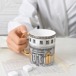 British Swan Castle Series Handmade Pastoral Scenery Ceramic Plate Mug Milk Pot Cup Saucer <b>Set</b> <b>Square</b> Shape PC Afternoon Tea - Product Image 4