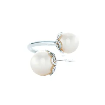 Nuevo diseño creativo doble perla de agua dulce anillo de mujer plata pura 925 anillos de dedo abiertos ajustables de ley