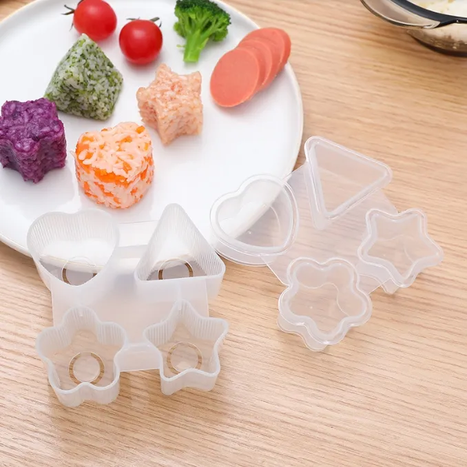 4 Cavities Plastic Cartoon Shaped Rice Mold Sushi Onigiri Maker Press Kids DIY Lunch Bento Box Accessories