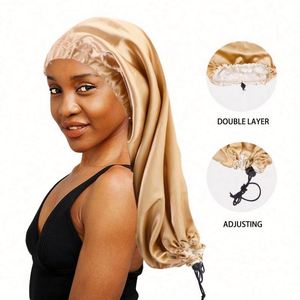 Bonnet en satin double couche ajustable personnalisé avec logo pour femmes aux cheveux longs, tresses et dreadlocks, idéal pour toutes les saisons - Vente en gros - Product Image 5