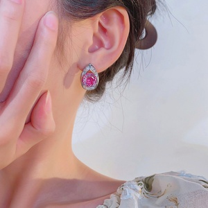 Simple Fashion Jewelry Eco-friendly Copper Rose Cut 10*10mm Pink Zircon Teardrop <b>Earrings</b> for Delicate Daily Wear - Product Image 6