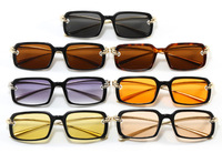 Nouvelles Lunettes de Soleil Unisexe Vintage Rectangulaires 2027 avec Nœud Décoratif, Branches Métalliques, Monture Complète, Protection UV400, Forme Rétro Concave