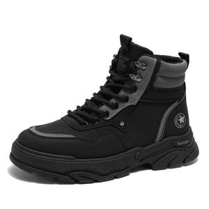 Bottes décontractées pour hommes Havison, à lacets, à tige haute, semelle en caoutchouc, bout rond, couleur unie, chaussures de marche tendance pour toutes les saisons - Product Image 1