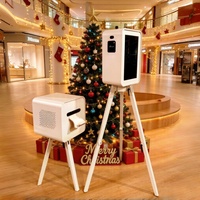 Photomaton en bois avec écran tactile de 18,5 pouces, impression en libre-service (blanc personnalisé, comprend un support d'imprimante, une caméra/iPad/SLR)