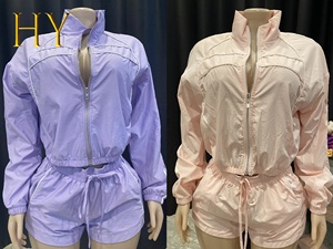 Giacca a vento con cerniera <span class=keywords><strong>di</strong></span> alta qualità con Logo personalizzato 2025 da donna e pantaloncini da ginnastica Set da allenamento nuovo <span class=keywords><strong>abbigliamento</strong></span> personalizzabile - Product Image 1
