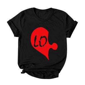 بيع بالجملة نمط مخصص طباعة عيد الحب الرومانسي فائق النعومة فضفاض دافئ قصير الأكمام تي شيرت فستان زوجين الملابس - Product Image 3