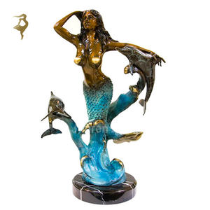 Patung air mancur putri duyung dan lumba-lumba cetakan tangan pantai buatan tangan - Product Image 4