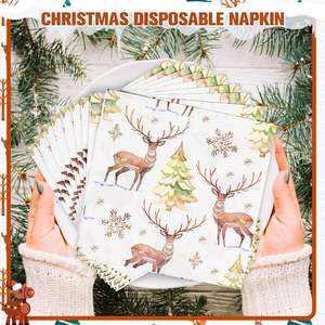 Serviettes <span class=keywords><strong>De</strong></span> Noël Jetables 20 Pcs Hiver Flocon <span class=keywords><strong>De</strong></span> Neige Table Serviettes En <span class=keywords><strong>Papier</strong></span> 6.5 "x 6.5" 2 Plis Arbre <span class=keywords><strong>De</strong></span> Noël Renne Décorations - Product Image 3
