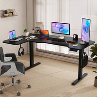 Bureau assis-debout à double moteur avec réglage de la hauteur sur 4 niveaux, plateau en L de 1,5 mètre et crochet pour casque