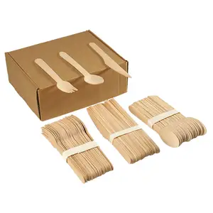 Ready Bulk Eco-Friendly 160mm Wooden 72pcs Fork 72pcs Spoon 72pcs Knife Set Disposable Biodegradable Wooden Cutlery Sets