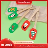 Cadeau de Noël : Spatule à beurre en silicone de qualité alimentaire à motif de Noël, petite, avec manche en bois, résistante au lave-vaisselle, outil de pâtisserie, racloir