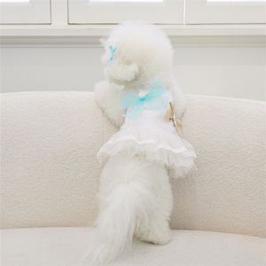 2025 Quatro Estações Branco Pet Doce Arco Vestido Gato Cão Puff Vestido De Noiva + Hairpin - Product Image 5