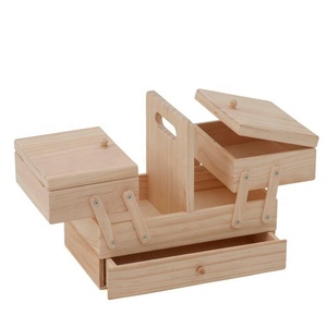 Boîte de <span class=keywords><strong>couture</strong></span> <span class=keywords><strong>en</strong></span> <span class=keywords><strong>bois</strong></span> porte-à-faux, 3 niveaux, artisanat de rangement avec tiroirs - Product Image 2
