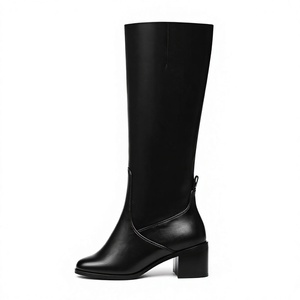 Botas Altas de Mujer Talla Grande 47, Punta Redonda, Tacón Grueso, Ajuste Ancho, Suela de Goma para Invierno, Botines Largos Sólidos Sin Cordones - Product Image 1