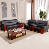 Ensemble modulaire moderne en cuir noir, structure en métal et bois massif, cuir synthétique, mousse haute élasticité, pour réception de bureau