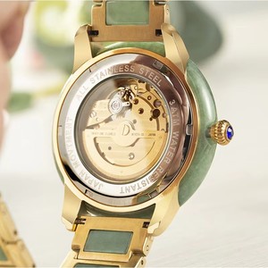 Envío Directo, Relojes de Pareja Mecánicos Automáticos, Color Verde, Jade Natural, Números Romanos, Resistentes al Agua 5BAR, Reloj de Pulsera Elegante - Product Image 5