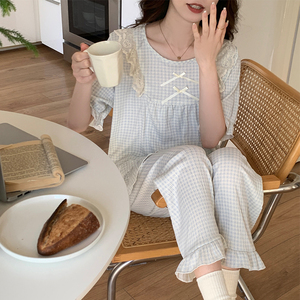 <span class=keywords><strong>Pigiama</strong></span> corto in cotone pantaloni <span class=keywords><strong>pigiama</strong></span> mujer Cartoon Cute Casual Girls' <span class=keywords><strong>pigiama</strong></span> stampato camicia da notte casa coreana pigiameria da <span class=keywords><strong>donna</strong></span> - Product Image 4