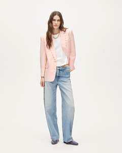 Trajes y Blazers para Mujer en Rosa Claro, Blazer Entallado con Borde Festoneado, Solapa, Cierre de un Botón y Bolsillos, para Oficina y Ropa Casual Elegante - Product Image 4