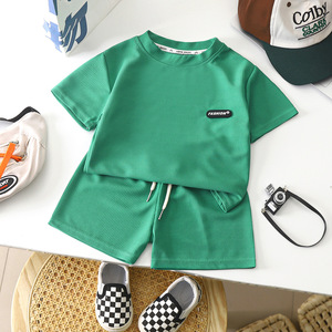 Nuovi <span class=keywords><strong>Completi</strong></span> Estivi Casual per Bambini, Tuta Larga a Maniche Corte in Tessuto Waffle per Neonati, Pantaloncini Tinta Unita in Poliestere - Product Image 2