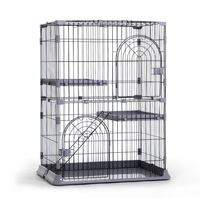 Kinghotpet — cage à chat en métal 84x61x110cm, maison à 2 niveaux, nid d'intérieur et d'extérieur, grand espace, pour le domicile et le corps des chats