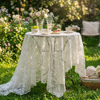 Nappe ronde vintage française brodée en polyester certifiée OEKO-TEX, dentelle florale décorative pour table de salle à manger ou de mariage