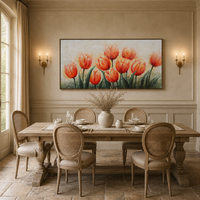 Peintures murales modernes faites à la main, fleurs de tulipes orange, toile, décoration intérieure, texture florale, taille personnalisée