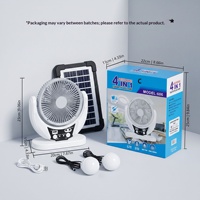 Ventilateur solaire portable de 6 pouces avec lumière LED, panneau solaire 4W, 2 ampoules externes pour le camping, la maison, le bureau, l'extérieur, la vente au détail